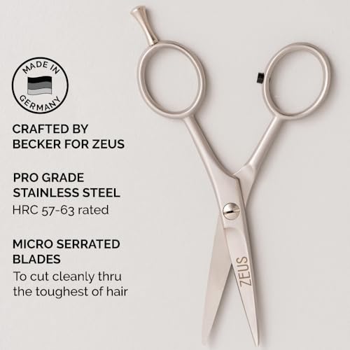 Ciseaux de coupe de barbe ZEUS en acier allemand avec gaine cuir