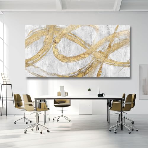 Image of Graffiti Framed Wall Painting Gold Line Art 29 inchx 58 inch Living Room Abstract Artwork Master Bedroom Wall Decor Large Size 29 inchx 58 inch White Picture Print for Walls