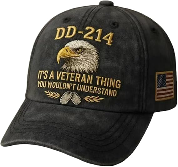 Army Veteran Hats for Men- Adjustable Embroidered Eagle Patriotic Hat Ideal Gift for Veterans & Soldiers (Black)