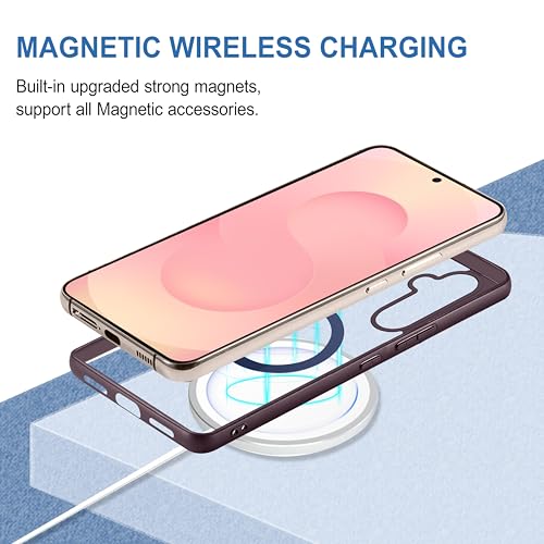 Image of CEDO Cover for Samsung Galaxy S25 (5G) | Compatible with MagSafe Wireless Charging | Designed with Magnetic Lock Shockproof Phone Bumper Transparent Back Case Cover (Wine Red)