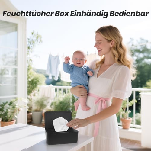 Vonsera Box für Feuchttücher, Feuchttücher Box mit Deckel, Nachfüllbare Feuchtes Toilettenpapier Box für Baby, Feuchttuchspender Baby für Zuhause und Büro (Schwarz)