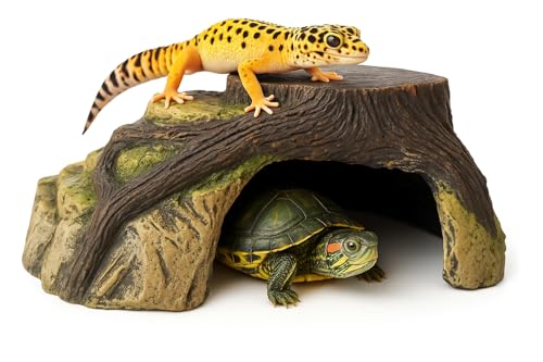 Reptile Hideout - Aquarium Cave - Natural Rock - Realistic Terrarium Aquarium Decoration - Small Reptiles & Amphibians - Geckos, Snakes, Fish - Anti-Stress Resting Platform - Turtle Cave for Resin