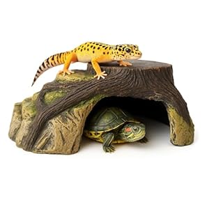 Reptile Hideout – Aquarium Cave – Natural Rock – Realistic Terrarium Aquarium Decoration – Small Reptiles & Amphibians – Geckos, Snakes, Fish – Anti-Stress Resting Platform – Turtle Cave for Resin