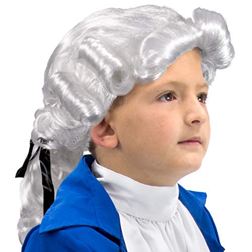 One Size Fits Most Child Size Colonial Powdered Wig - Great for Halloween or Pretend Play! White