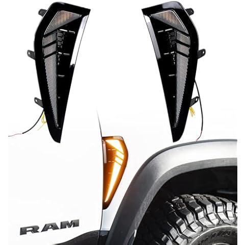 KeeForthewin Fender Side Marker Lights fit for Dodge RAM 1500 TRX 2021 2022 2023 2024 Accessories Signal Light with White LED DRL - Amber Sequential Turn Signal Cover