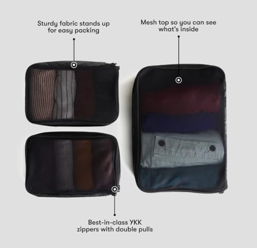 Tortuga Packing Cubes, Set of 3, Black - Lightweight Travel Cubes for Packing with Mesh Panels - Two Size Luggage Organizer Bags for Backpacks and Suitcases2