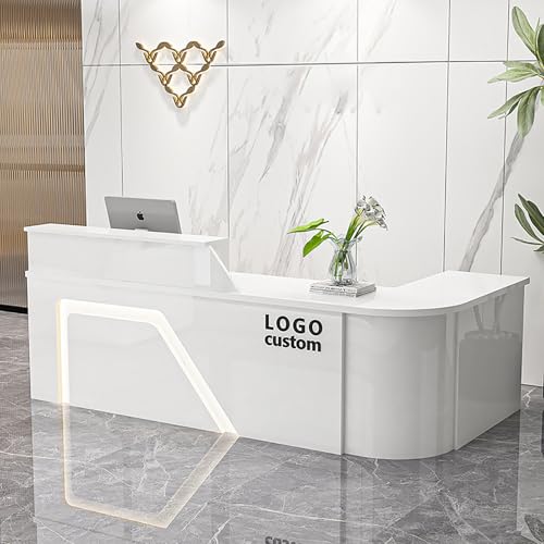 MEEYI Empfangstresen für Empfang Empfangstheke mit Stauraum und offenen Fächern 150x60x100cm Rezeptionstheke Verkaufstresen für PraxisFriseursalonGeschäft Weiß-Links