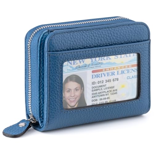 XINNSTAR Genuine Small Wallet for Women, Slim RFID Blocking Credit Card Holder with ID Window, Compact Purses for Women with 9 Card Slots