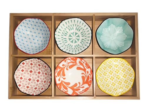 Sailozai 和風、九方格子、小皿セット、陶器、前菜皿、寿司、鍋のおかず、格子、大皿、木箱、ソース皿、クリエイティブ (6グリッド,蓮華皿(明るい色))