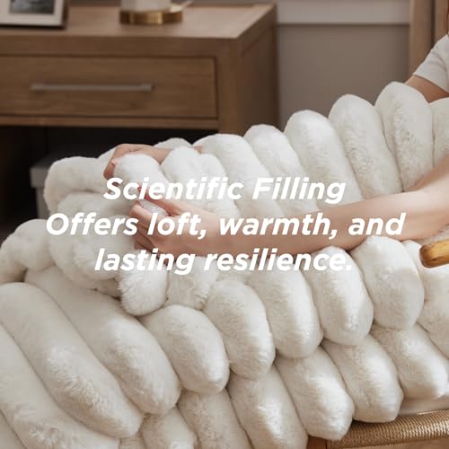 Image of Bedsure Faux Fur Queen Comforter Set - Coconut White Fluffy Comforter Queen Size, Soft and Cozy Shaggy Bedding Comforter Sets, Winter Warm Luxury Fuzzy Bed Set, 1 Comforter and 2 Pillowcases