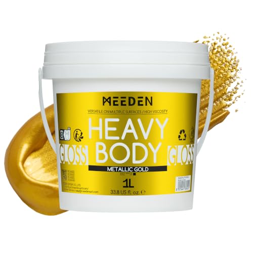 MEEDEN Peinture Dorée Acrylique: 1L /33.8 oz Peinture Acrylique Or Epaisse avec Finition Brillante - Pigment Dorée Métallisée Extérieur pour Bois Textile Mur