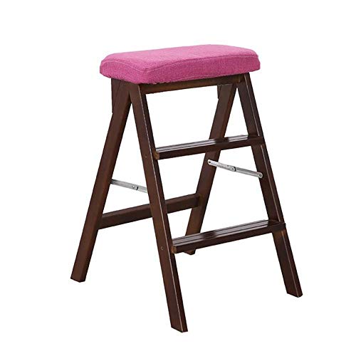 Taburete escalera plegable de madera de 3 peldaños para cocina en color rosa 2