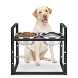 Megeo Elevated Dog Bowls, Metal Raised Dog Bowl Stand Adjustable 3 Heights (4", 8", 12") with 2 Stai