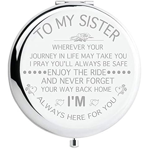 Fnbgl Sister Gifts from Sister Brother, Sisters Birthday Gift Ideas, for Girls Womens, Great Gifts for Mothers Day, Graduation Present for Her Silver Compact Mirror Cover
