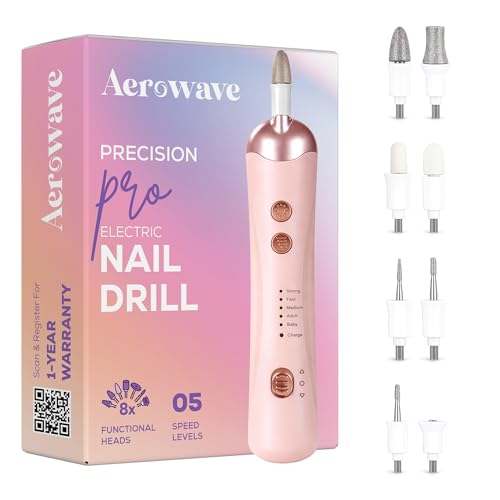 Image of Aerowave Precision Pro Nail Drill & Polisher | Professional Nail Care Tool for Home | Manicure & Pedicure | Shape, Trim & Polish | 5 Speed, 8 Attachments | Rechargeable Type-C | Men & Women