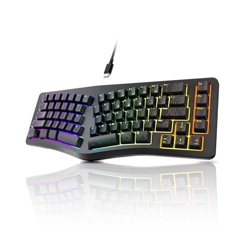 7KEYS Teclado ergonômico com fio, mini teclado dividido compacto, 69 teclas, luz de fundo 14+ RGB, cabo USB tipo C removível, digitação natural e confortável para desktop, Windows, PC, laptop, Mac