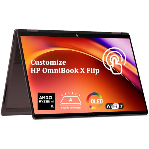 Image of Delca Customized Laptop Made with HP OmniBook X Flip 2-in-1 AI Laptop | 14 inch WUXGA OLED Touch | AMD 4-core Ryzen AI 5 430 (Up to 50 NPU Tops) | 16GB DDR5 512GB /1TB /2TB SSD | Backlit WiFi 7 USB4 Win11
