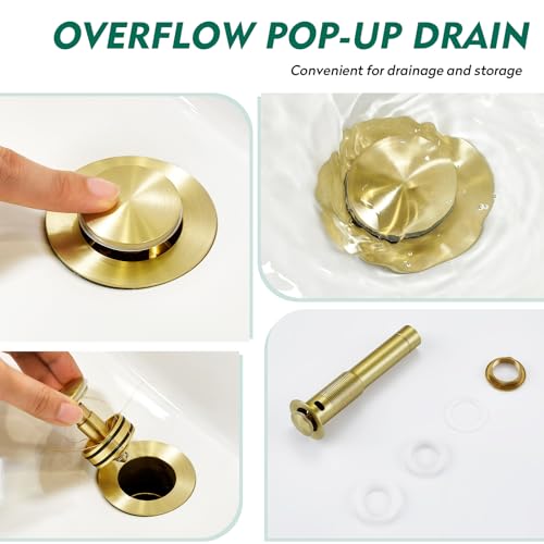 CREA Brushed Gold Bathroom Faucet 1 Hole,Gold Waterfall Bathroom Faucet Single Handle Bathroom Sink Faucet with Drain Stopper/ 3 Hole Deck Plate,RV Basin Vanity Faucet,Stainless Steel