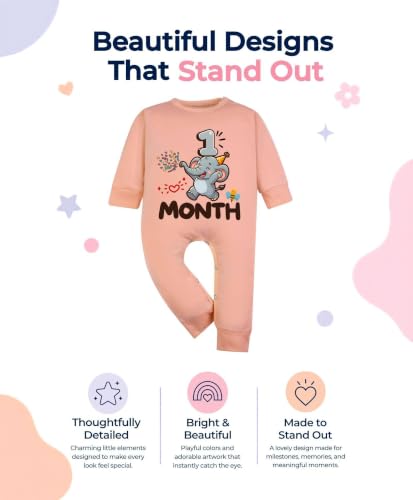 Image of ARVESA 1 Month Baby Milestone Jumpsuit for Baby Boy and Baby Girl Cotton 0-12 Months Design No 1793-1 Month