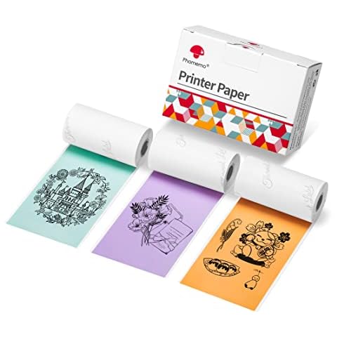 Phomemo 53mm Color Printer Paper for M02/M02S/M02Pro/M03/M03AS/M04S/M04AS Mini Pocket Printer, 3 Rolls of Self-Adhesive Thermal Color Sticker Paper, 53mm x 3.5m, 20 Years, Purple/Green/Orange Cover
