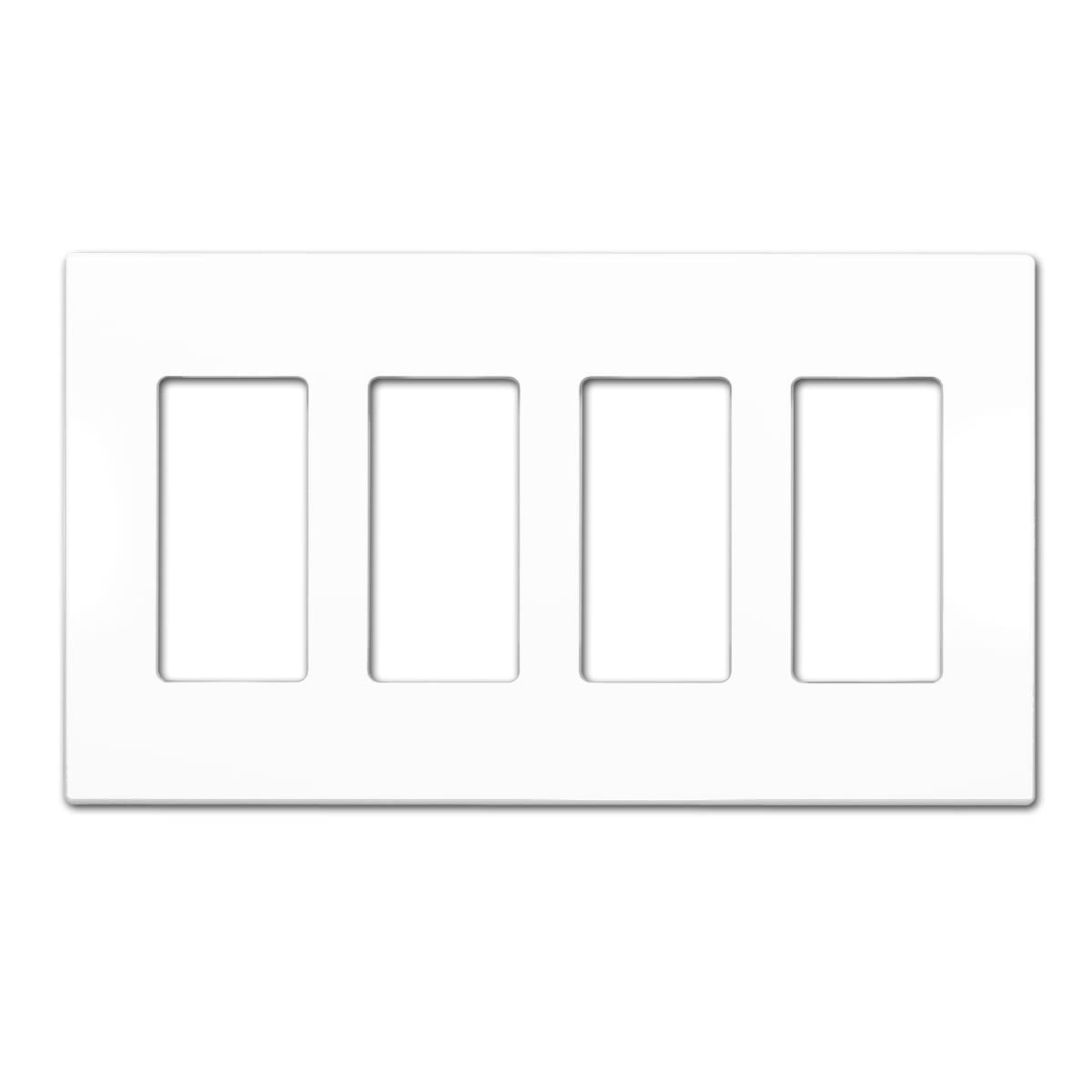 NEU4-Gang Screwless Decorator Wall Plates Child Safe Outlet Cover, 4.75" x 8.25", Unbreakable Polycarbonate Thermoplastic, Glossy White