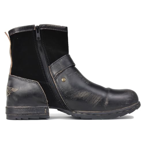 Image of OSSTONE Moto Boots for Men Fashion Zipper-up Leather Chukka Boots Casual Shoes OS-5008-1-BP-US-R Vintage Brown