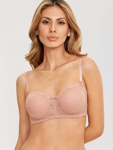 Image of DOBREVA Women's Strapless Lace Bras Unlined See-Through | Underwire, Floral Lace, Sexy, Sheer, Soft, Bow, Multiway, Comfort