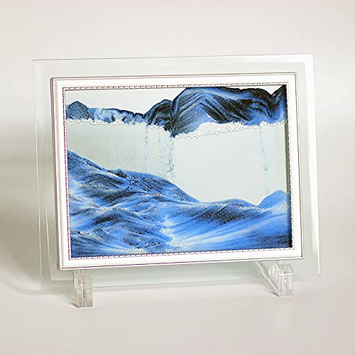 Sable en Mouvement, Image D'art De Sable en Mouvement, Paysage Naturel 3D en Affichage en Mouvement, Cadre Sable Qui Coule, Image de Sable en Verre Carré,Bleu,7 Inch Cover