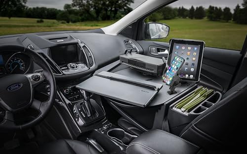 Image of AutoExec AE-RMCD-PM-TAB-PS-BT Roadmaster Car Desk for Your Vehicle Workstation and Mobile Office, Black with Phone Mount, Tablet Mount and Printer Stand | Phone Mount, Tablet Mount, Printer Stand, Vehicle Workstation and Mobile Office