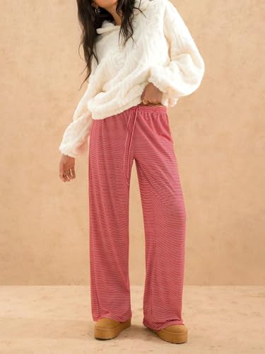 Women's casual sports work pants Casual Home Red And White Striped Pants4