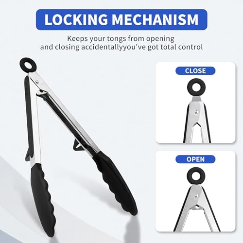 Image of NAALSA FLEXITONG Silicone Food Tongs for Kitchen, Barbeque and Serving - 9 inch - 1 Year Warranty - FDA Approved Silicone, 315C Heat-Resistant, Salad Tong, Serving Tong, BBQ Tong - Black
