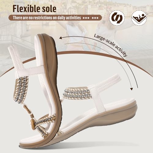 Littleplum Womens Sandals Arch Support Summer Flat Slides Ankle Elastic Walking Shoes Braided Beach Dressy Sandals for Women
