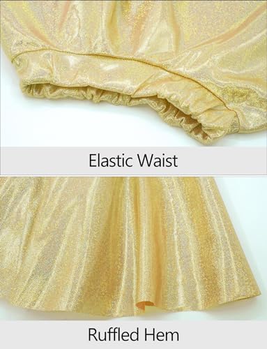 Image of Happy Cherry 2Pcs Kids Girls Shiny Metallic Short Sleeve Crop Top with Pleated Skirt Set Dancewear Performance Costumes