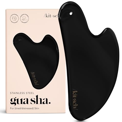 Kitsch Herramientas faciales Gua Sha de acero inoxidable, masajeador de drenaje linfático para cara y barbilla, moldeador de mandíbula, reductor de barbilla, herramienta Gua Sha corporal para tensión