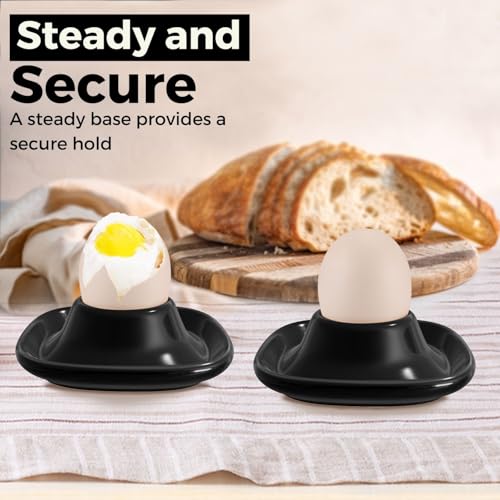 Flexzion Eierbecher für weich gekochte Eier - 6er Set Keramik Eierhalter - Stapelbare Eierkoddler Becher mit Boden zum Servieren, Frühstück, Brunch - Küchentisch Dekor, Schwarz – Bild 7