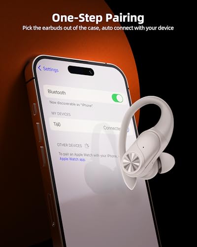 Image of PocBuds Bluetooth Headphones Wireless Earbuds 80hrs Playtime Wireless Charging Case Digital Display Sport Ear Buds with Earhook Deep Bass IPX7 Waterproof Over-Ear Earphones for Phone Laptop Beige