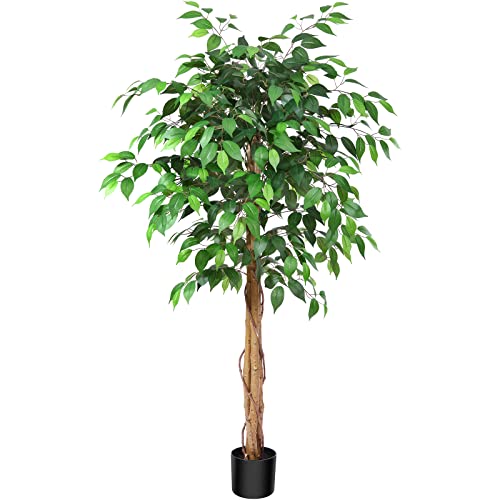 Soguyi 5Ft Ficus Artificial Trees With Realistic Leaves And Trunk, Silk Fake Ficus Tree With Plastic Nursery Pot, Faux Ficus Tree For Office Home Farmhouse For Indoor Outdoor Decor(Set Of 1) #TOP25