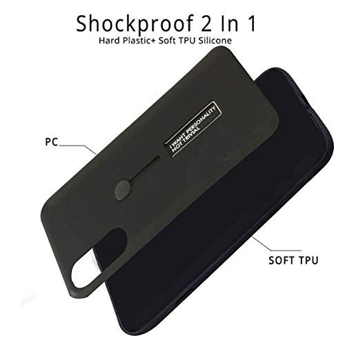 Image of Heartly Matte Finish Shockproof Dual Layer TPU + PC with Stand & Finger Holder Case Cover for Samsung Galaxy A70s / A70 - Black