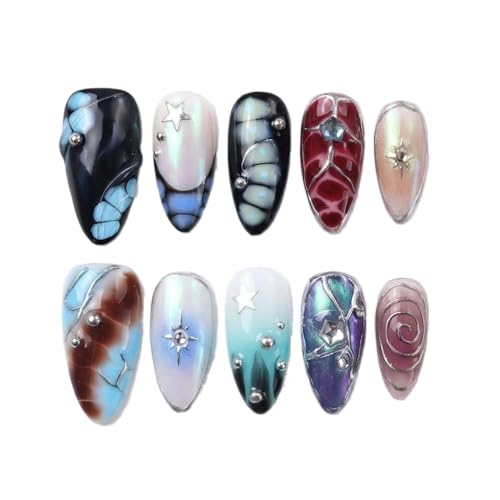 Handmade Medium Almond Y2K Press On Nails,Reusable&Salon Quality(...