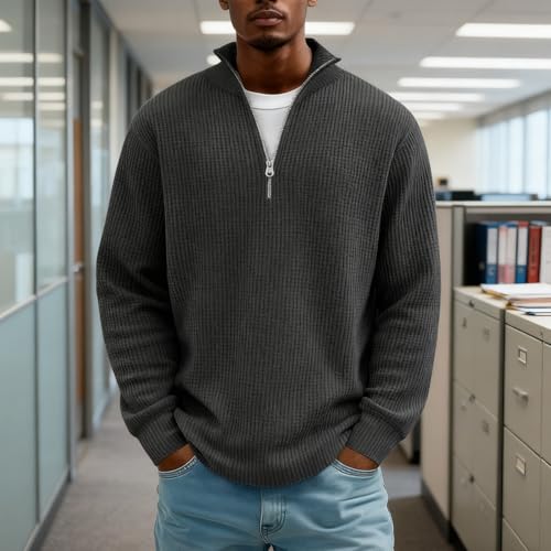 Mokaloha Mens Waffle Stand Shirts, Men's Everyday Waffle Stand Collar Zipper Casual Long Sleeve T-Shirt2