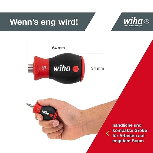 Wiha Schraubendreher Stubby mit Bit Magazin magnetisch (33738) I Schlitz, Kreuzschlitz I mit 6 Bits, 1/4" – Ansicht 5