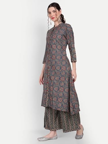 Image of Ajrak Printed Kurta with Plazzo Set Brown