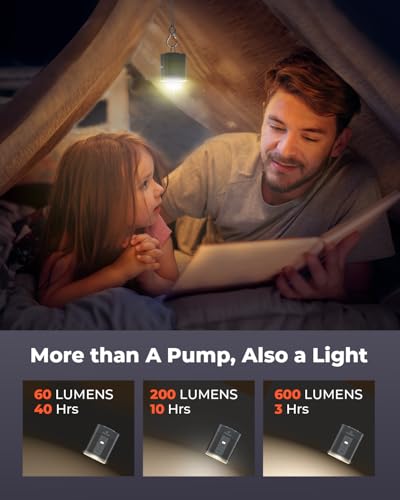 Image of ETENWOLF AIR 3 Air Pump for Inflatables with 2600 mAh Battery & Camping Light, Ultra-Fast and Mini Electric Air Pump, Inflate Deflate for Air Mattress, Pool Floats, Vacuum Storage Bags