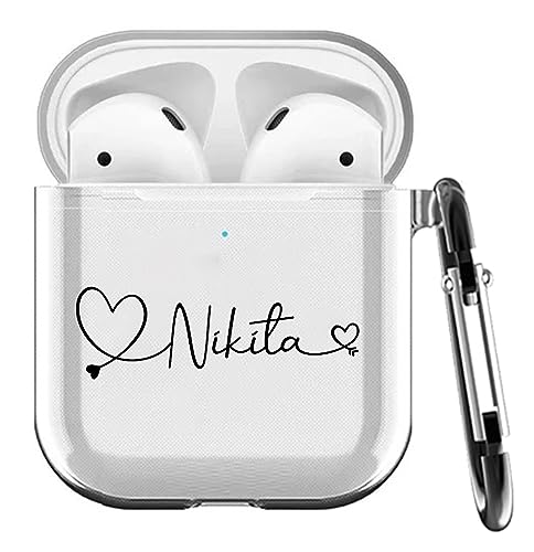 Image of MITZVAH Custom Name Personalised Airpod 2 Case for Airpods 1st and Airpod 2nd Generation Case Cover, Customized Airpods 2 Transparent case with Keychain (Heart Before Name-Black)