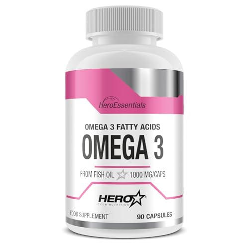 HERO TECH | OMEGA 3 90 caps. | Aceite de Pescado | 540 mg de EPA y 360 mg de DHA | Ácidos Grasos Omega 3 de Alta Potencia para Salud Cerebral y del Corazón | Sin OGM