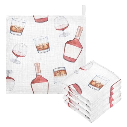 Image of vvfelixl Whiskey Bottles Glasses Baby Burp Cloths Baby Muslin Washcloths for Boys Girls Cotton Baby Face Towel for Newborn Infants Soft and Absorbent 11.8 X 11.8 in, 5 Pack