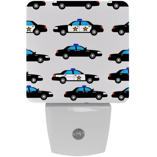 Image of NEWzone Police Car Night Light Set of 2, Auto Sensor LED Dusk-to-Dawn Nightlights, Plug-in Sensor Lamp for Bedroom Bathroom Kitchen Hallway Stairs Decorative