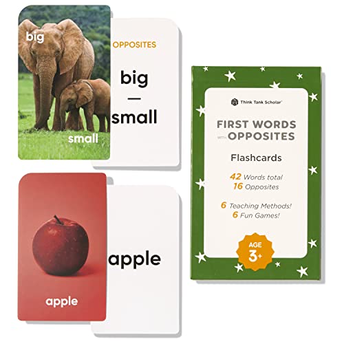 Think Tank Scholar First Words Flash Cards - Opposities Flashcards for Toddlers 2-4 and Kids Ages 4, 5, 6, 7, 8 Years Old - Real Pictures - Homeschool, Preschool, Elementary School, Classroom Learning