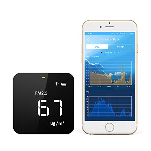 Temtop M10i Wifi-luchtkwaliteitsmonitor voor PM2.5 HCHO TVOC AQI, voor thuiskantoor, indoor, professionele elektrochemische sensordetector, real-time weergave, accu.