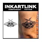 INKARTLINK Tattoo Tech, 2 Sheets Medium Semi Permanent Tattoo, Adult Art Design Temporary Tattoos, Lasts 1-2 Weeks, Waterproof, Realistic Look, No Adhesive, No Reflection (Moth Design)